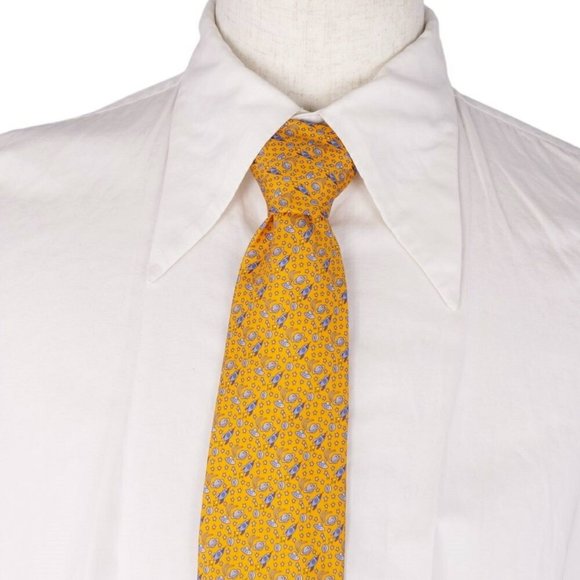 HERMES tie silk twill 100% men's orange - Picture 2 of 7